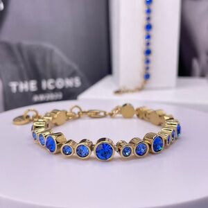 Blue Crystal Bracelet, Gold Plated Blue Tennis Aquamarine Bracelet